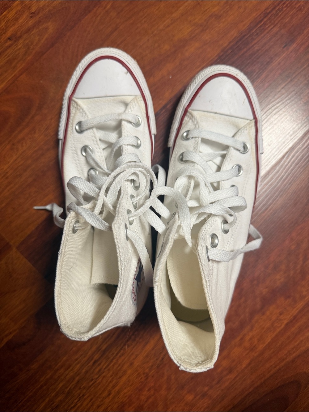 Converse White High-Top Sneakers with Red Stripe - Women's